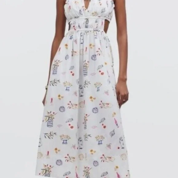 Madewell x Lisa says gah cutout midi dress Greek flower food dress NWT - Picture 3 of 4
